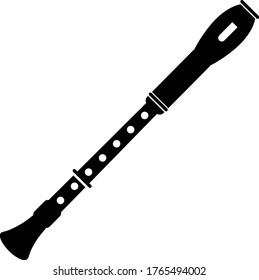 Recorder Isolated On White Background - Musical Instrument Silhouette