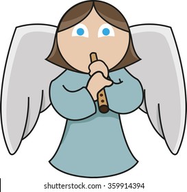 Recorder player angel. A cute little angel is playing the recorder emphatically.