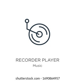 Icono del reproductor de grabadores. Icono de contorno de grabador lineal delgado aislado en fondo blanco de la colección de música. Signo vectorial de línea, símbolo para web y móvil
