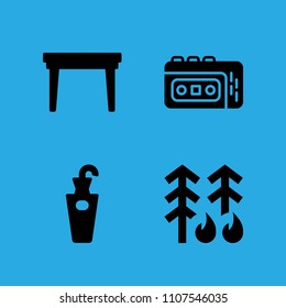 recorder, table, umbrella stand and forest fire icons vector in sample icon set for web and graphic design