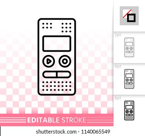 Recorder thin line icon. Outline web sign of audio. Dictaphone linear pictogram with different stroke width. Simple vector symbol, transparent background. Recorder editable stroke icon without fill