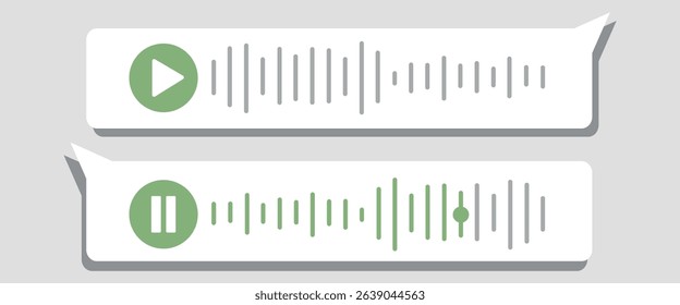 Recording of audio message template. UI element of audio record in speech bubble. Vector illustration isolated on a  white background. Voice Message UI Design with Play and Stop Preview.