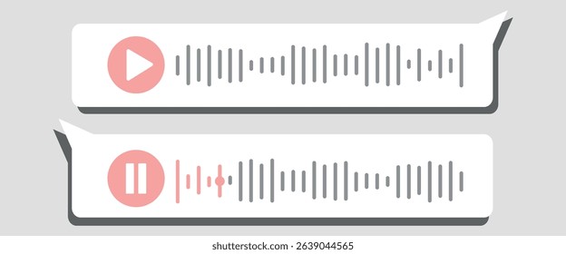 Recording of audio message template. UI element of audio record in speech bubble. Vector illustration isolated on a  white background. Voice Message UI Design with Play and Stop Preview.