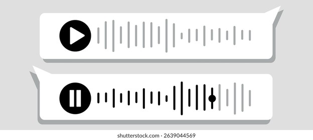 Recording of audio message template. UI element of audio record in speech bubble. Vector illustration isolated on a  white background. Voice Message UI Design with Play and Stop Preview.