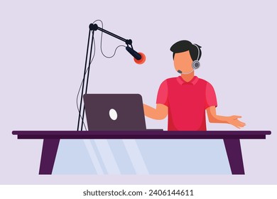 Recording audio podcast or online show concept. Colored flat vector illustration isolated.