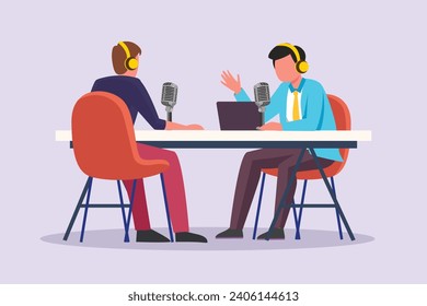 Recording audio podcast or online show concept. Colored flat vector illustration isolated.