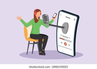 Recording audio podcast or online show concept. Colored flat vector illustration isolated.