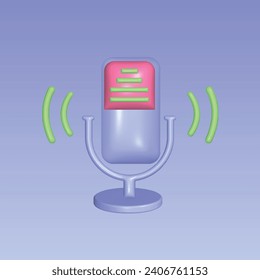 Recording audio podcast or online show concept. Realistic 3d object cartoon style. Vector colorful illustration.