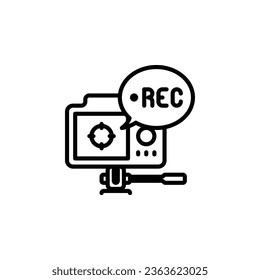 Aufnahme durch Kamera, Umriss-Symbol. Vektorgrafik. Das isolierte Symbol eignet sich für Web-, Infografiken, Schnittstellen und Apps.