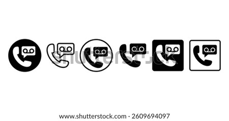 Recording Call Icons Set Black and White Color Vector Design