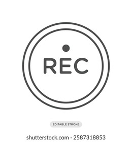 Recording, capture, rec button icon. Camera and photography symbol sign vector illustration in line style.