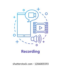 Recording concept icon. Vlogging  idea thin line illustration. Sound, video record. Video hosting. Vector isolated outline drawing
