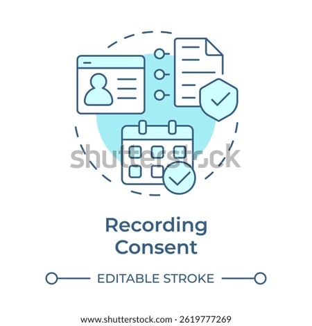 Recording consent soft blue concept icon. Securely storing user data. Allowance lifecycle management. Round shape line illustration. Abstract idea. Graphic design. Easy to use in article