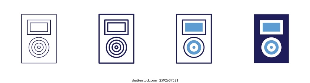 Recording device icon in 4 different styles. Thin Line, Line, Bold Line, Duotone. Duotone style. Editable stroke.
