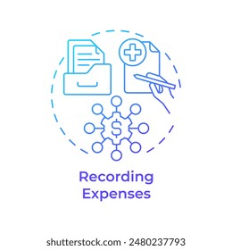Icono de concepto de gradiente azul de gastos de grabación. Gestión del gasto, eficiencia financiera. Ilustración de línea de forma redonda. Abstractas idea. Diseño gráfico. Fácil de usar en infografía, presentación
