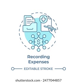 Recording expenses soft blue concept icon. Spend management, financial efficiency. Round shape line illustration. Abstract idea. Graphic design. Easy to use in infographic, presentation