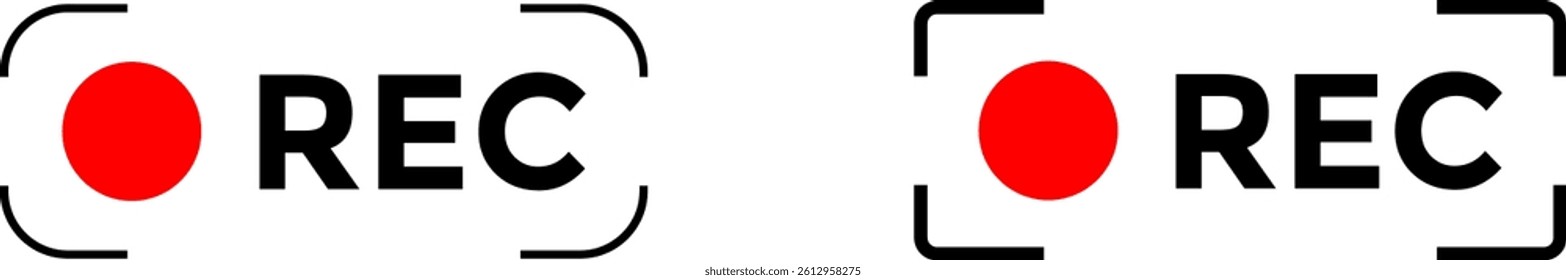 Recording icon set. Red logo camera recording symbol.  recording conversation. recording voice message sign
