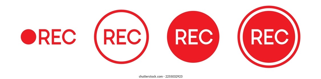 Einstellung von Symbolen. Bildaufzeichnungssymbol der Kamera. Rec Symbol. Rotes Aufzeichnungssymbol, Vektorgrafik