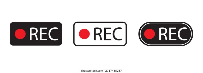 Ícones de gravação definidos. Ícone de gravação de vídeo da câmera. Voise, símbolo Rec. Ícone de gravação vermelho, ilustração vetorial