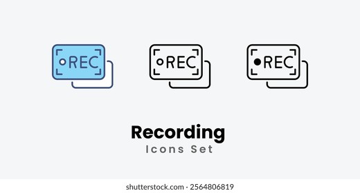 Recording Icons thin line and glyph vector icon stock illustration