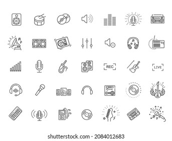 Juego de iconos de medios de grabación. Equipo de audio