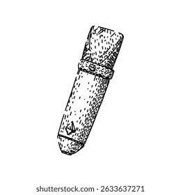 Micrófono de grabación dibujado a mano. Condensador dinámico, podcast de estudio, micrófono de Vector de grabación de mano vocal. ilustración negra aislada
