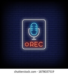 Recording Neon Signs Style Text Vector