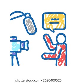 gravando notícias ícone doodle esboço vetor. gravando sinal de notícias. símbolo isolado ilustração