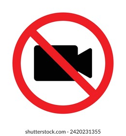 Recording prohibited icon vector image. No filming prohibit icon logo collection.