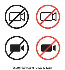 Recording Prohibition Vector Icon Set. No Video Capture Vector Symbol for UI Design.