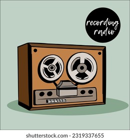 recording radio. Retro device. Vector. World Radio Day. Listen to podcasts, radio shows, music hits. Labels of the recording studio. Podcast and radio icon