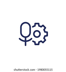 icono de línea de configuración de grabación, micrófono y engranaje