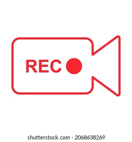 Recording sign button, red app panel, rec, vector symbol isolated on white background .