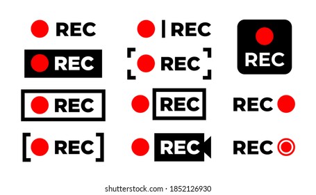 Recording sign icon. Red logo camera video recording symbol, rec icon. Vector eps 10