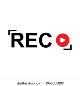 Recording sign icon. Red logo camera video recording symbol, rec icon.