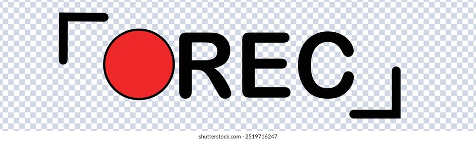 Recording sign icon. Red logo camera video recording symbol, Red button for live stream icon in black and white color.