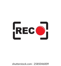 Recording sign, red panel, rec, vector symbol isolated on white background.