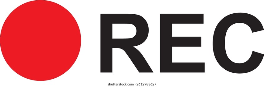 Recording sign, red panel, rec, vector symbol isolated on white background .