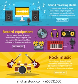 Recording studio banner horizontal concept set. Flat illustration of 3 recording studio vector banner horizontal concepts for web