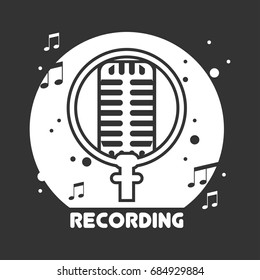 Recording studio black and white emblem with microphone