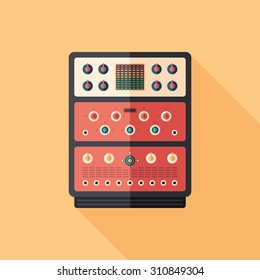 Recording studio equipment flat square icon with long shadows. Set 2