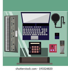 Recording studio in a flat design