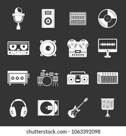 Recording studio items icons set vector white isolated on grey background 