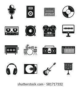 Recording studio items icons set. Simple illustration of 16 recording studio items vector icons for web