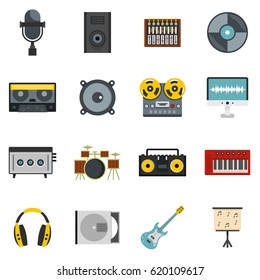 Recording studio items icons set in flat style isolated vector illustration