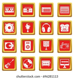 Recording studio items icons set in red color isolated vector illustration for web and any design