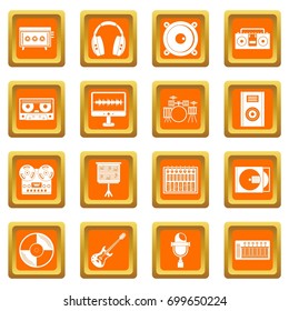Recording studio items icons set in orange color isolated vector illustration for web and any design