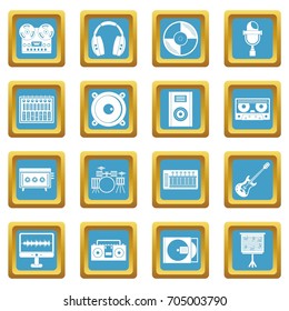 Recording studio items icons set in azur color isolated vector illustration for web and any design