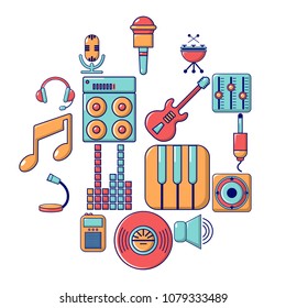 Recording studio symbols icons set. Cartoon illustration of 16 recording studio symbols vector icons for web
