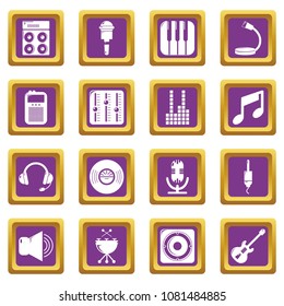 Recording studio symbols icons set vector purple square isolated on white background 